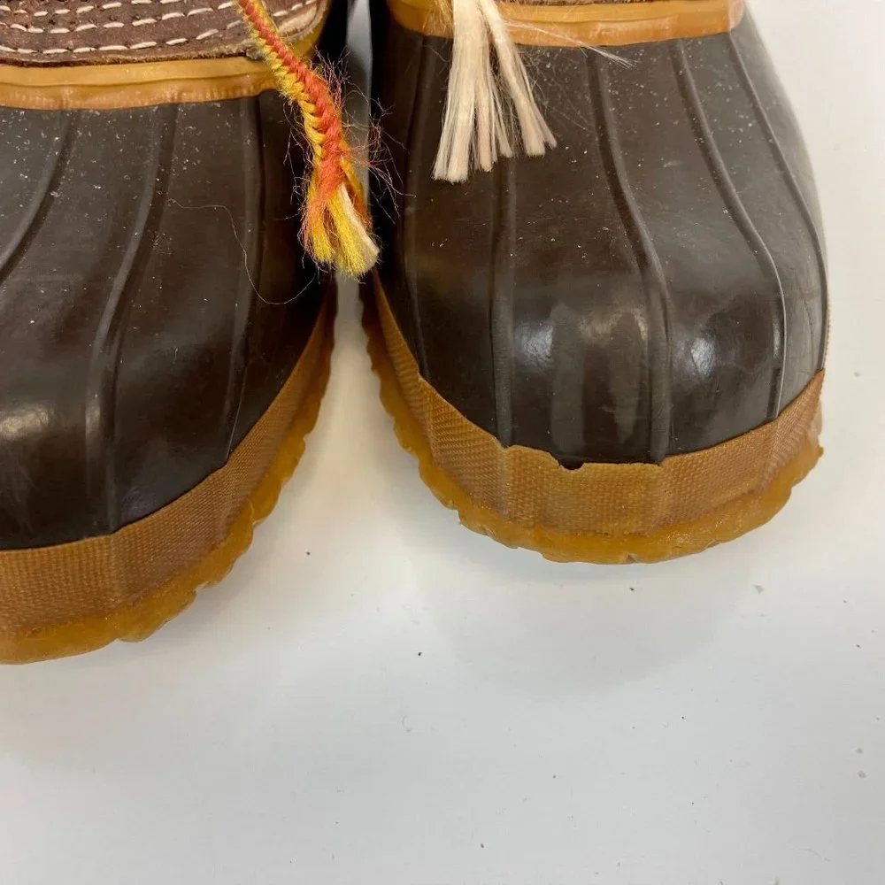 LL Bean 8 Inch Duck Boots Vtg Leather Dark Brown Insulated Line Mens Size 8